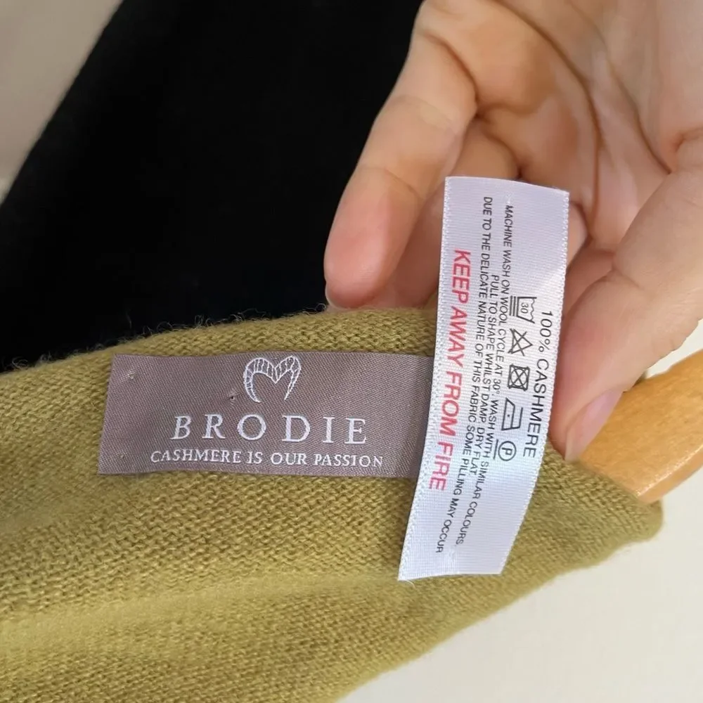 Brodie Cashmere Color-block 100% Cashmere Infinity Scarf In Green Black NWOT